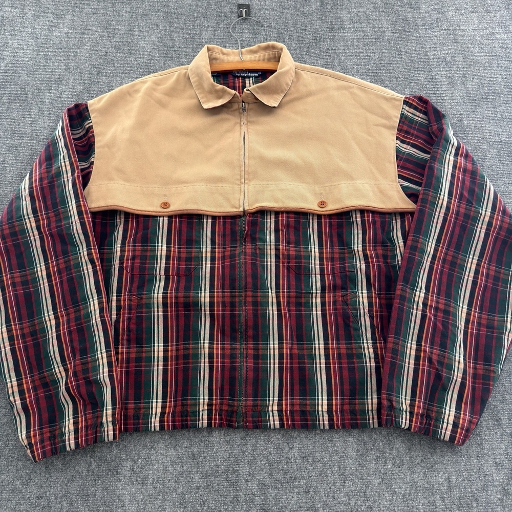 Vintage Polo Ralph Lauren Plaid Canvas Western Yoke Jacket Mens XL Full Zip